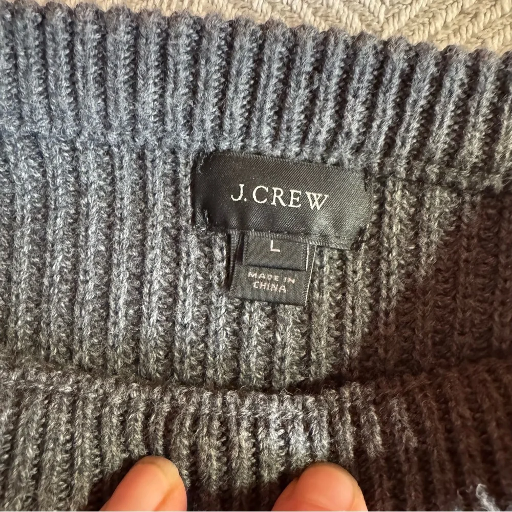 Men's J Crew Cotton Crewneck Sweater Genuine Leather‎ Patches Gray Size L